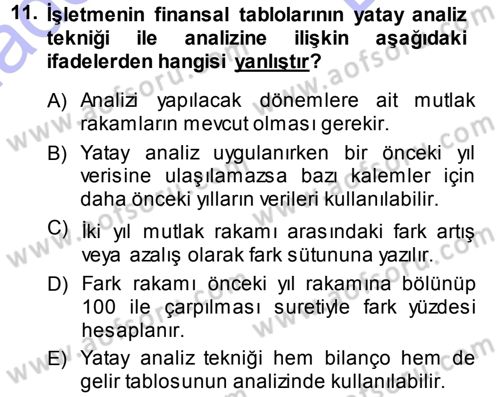 Muhasebe Denetimi ve Mali Analiz Dersi 2013 - 2014 Yılı (Final) Dönem Sonu Sınav Soruları 11. Soru