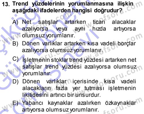 Muhasebe Denetimi ve Mali Analiz Dersi 2013 - 2014 Yılı (Final) Dönem Sonu Sınav Soruları 13. Soru