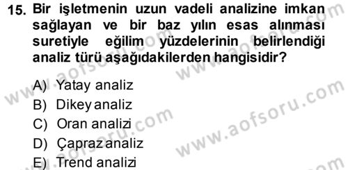 Muhasebe Denetimi ve Mali Analiz Dersi 2013 - 2014 Yılı (Final) Dönem Sonu Sınav Soruları 15. Soru