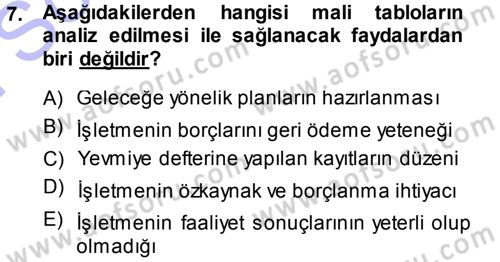 Muhasebe Denetimi ve Mali Analiz Dersi 2013 - 2014 Yılı (Final) Dönem Sonu Sınav Soruları 7. Soru