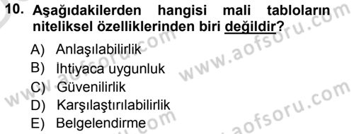 Muhasebe Denetimi ve Mali Analiz Dersi 2013 - 2014 Yılı Tek Ders Sınav Soruları 10. Soru
