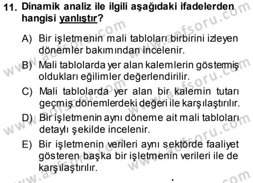 Muhasebe Denetimi ve Mali Analiz Dersi 2013 - 2014 Yılı Tek Ders Sınav Soruları 11. Soru