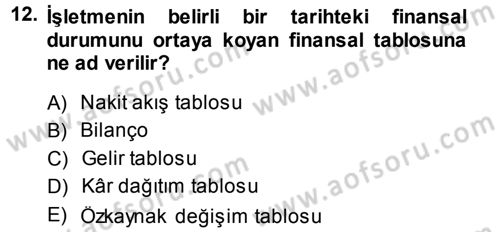 Muhasebe Denetimi ve Mali Analiz Dersi 2013 - 2014 Yılı Tek Ders Sınav Soruları 12. Soru