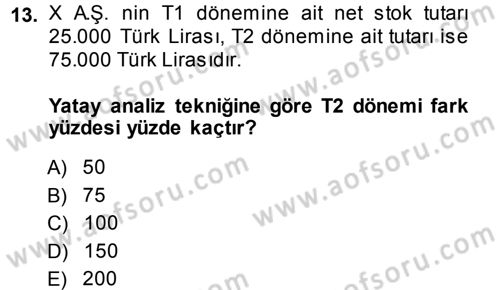 Muhasebe Denetimi ve Mali Analiz Dersi 2013 - 2014 Yılı Tek Ders Sınav Soruları 13. Soru