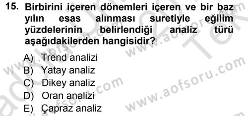 Muhasebe Denetimi ve Mali Analiz Dersi 2013 - 2014 Yılı Tek Ders Sınav Soruları 15. Soru