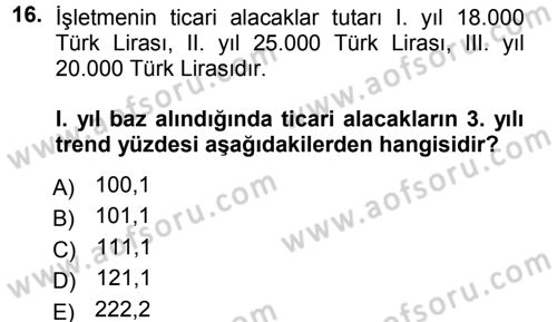 Muhasebe Denetimi ve Mali Analiz Dersi 2013 - 2014 Yılı Tek Ders Sınav Soruları 16. Soru
