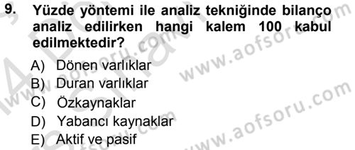 Muhasebe Denetimi ve Mali Analiz Dersi 2013 - 2014 Yılı Tek Ders Sınav Soruları 9. Soru