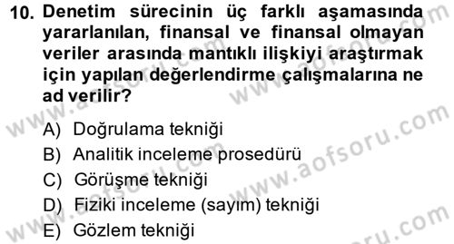 Muhasebe Denetimi ve Mali Analiz Dersi 2014 - 2015 Yılı (Vize) Ara Sınav Soruları 10. Soru
