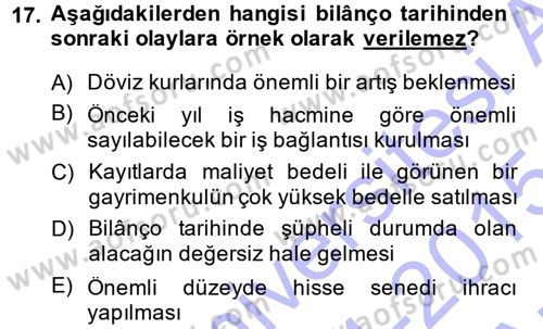 Muhasebe Denetimi ve Mali Analiz Dersi 2014 - 2015 Yılı (Vize) Ara Sınav Soruları 17. Soru