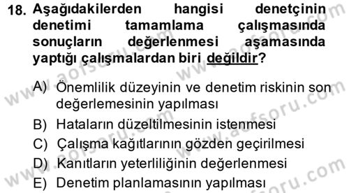Muhasebe Denetimi ve Mali Analiz Dersi 2014 - 2015 Yılı (Vize) Ara Sınav Soruları 18. Soru
