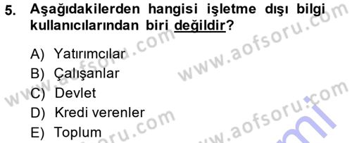 Muhasebe Denetimi ve Mali Analiz Dersi 2014 - 2015 Yılı (Vize) Ara Sınav Soruları 5. Soru