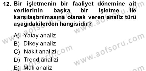 Muhasebe Denetimi ve Mali Analiz Dersi 2014 - 2015 Yılı (Final) Dönem Sonu Sınav Soruları 12. Soru