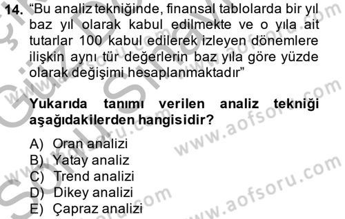 Muhasebe Denetimi ve Mali Analiz Dersi 2014 - 2015 Yılı (Final) Dönem Sonu Sınav Soruları 14. Soru
