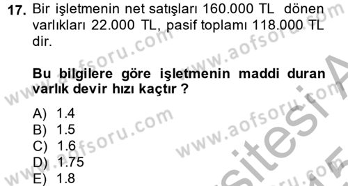 Muhasebe Denetimi ve Mali Analiz Dersi 2014 - 2015 Yılı (Final) Dönem Sonu Sınav Soruları 17. Soru