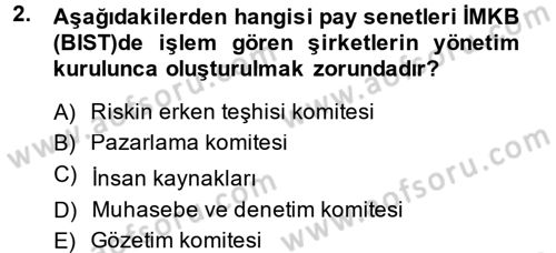 Muhasebe Denetimi ve Mali Analiz Dersi 2014 - 2015 Yılı (Final) Dönem Sonu Sınav Soruları 2. Soru