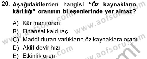 Muhasebe Denetimi ve Mali Analiz Dersi 2014 - 2015 Yılı (Final) Dönem Sonu Sınav Soruları 20. Soru