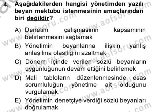 Muhasebe Denetimi ve Mali Analiz Dersi 2014 - 2015 Yılı (Final) Dönem Sonu Sınav Soruları 4. Soru