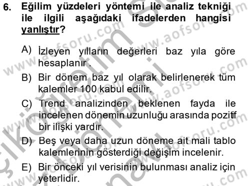 Muhasebe Denetimi ve Mali Analiz Dersi 2014 - 2015 Yılı (Final) Dönem Sonu Sınav Soruları 6. Soru