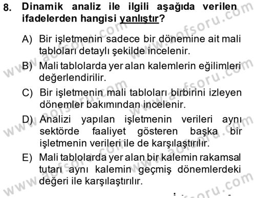 Muhasebe Denetimi ve Mali Analiz Dersi 2014 - 2015 Yılı (Final) Dönem Sonu Sınav Soruları 8. Soru