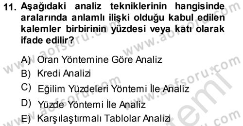 Muhasebe Denetimi ve Mali Analiz Dersi 2014 - 2015 Yılı Tek Ders Sınav Soruları 11. Soru