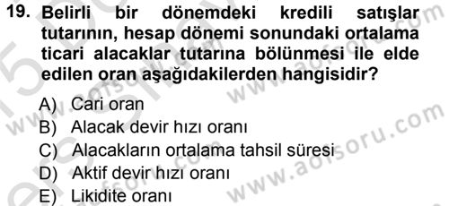 Muhasebe Denetimi ve Mali Analiz Dersi 2014 - 2015 Yılı Tek Ders Sınav Soruları 19. Soru