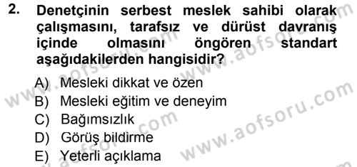 Muhasebe Denetimi ve Mali Analiz Dersi 2014 - 2015 Yılı Tek Ders Sınav Soruları 2. Soru