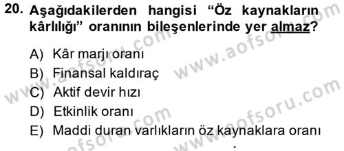 Muhasebe Denetimi ve Mali Analiz Dersi 2014 - 2015 Yılı Tek Ders Sınav Soruları 20. Soru