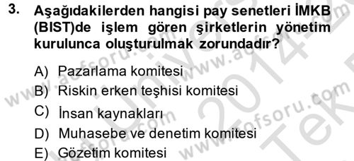 Muhasebe Denetimi ve Mali Analiz Dersi 2014 - 2015 Yılı Tek Ders Sınav Soruları 3. Soru