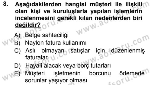 Muhasebe Denetimi ve Mali Analiz Dersi 2014 - 2015 Yılı Tek Ders Sınav Soruları 8. Soru