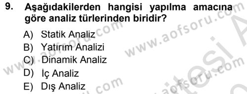 Muhasebe Denetimi ve Mali Analiz Dersi 2014 - 2015 Yılı Tek Ders Sınav Soruları 9. Soru