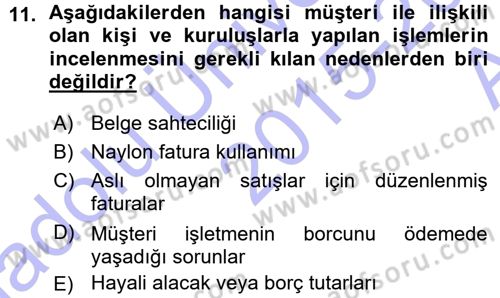 Muhasebe Denetimi ve Mali Analiz Dersi 2015 - 2016 Yılı (Vize) Ara Sınav Soruları 11. Soru