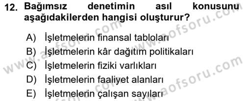 Muhasebe Denetimi ve Mali Analiz Dersi 2015 - 2016 Yılı (Vize) Ara Sınav Soruları 12. Soru
