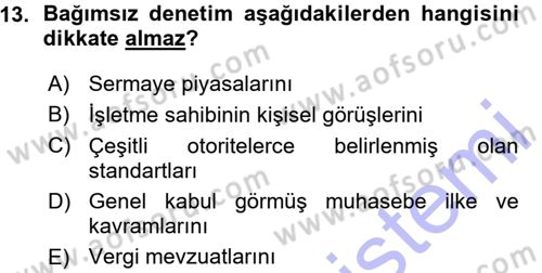 Muhasebe Denetimi ve Mali Analiz Dersi 2015 - 2016 Yılı (Vize) Ara Sınav Soruları 13. Soru