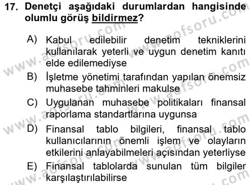 Muhasebe Denetimi ve Mali Analiz Dersi 2015 - 2016 Yılı (Vize) Ara Sınav Soruları 17. Soru