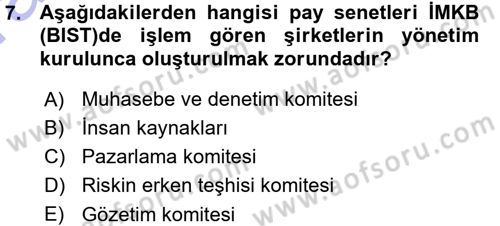 Muhasebe Denetimi ve Mali Analiz Dersi 2015 - 2016 Yılı (Vize) Ara Sınav Soruları 7. Soru