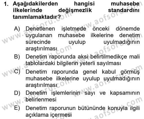 Muhasebe Denetimi ve Mali Analiz Dersi 2015 - 2016 Yılı (Final) Dönem Sonu Sınav Soruları 1. Soru