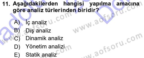 Muhasebe Denetimi ve Mali Analiz Dersi 2015 - 2016 Yılı (Final) Dönem Sonu Sınav Soruları 11. Soru