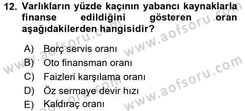 Muhasebe Denetimi ve Mali Analiz Dersi 2015 - 2016 Yılı (Final) Dönem Sonu Sınav Soruları 12. Soru