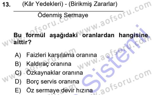 Muhasebe Denetimi ve Mali Analiz Dersi 2015 - 2016 Yılı (Final) Dönem Sonu Sınav Soruları 13. Soru