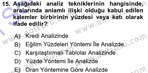 Muhasebe Denetimi ve Mali Analiz Dersi 2015 - 2016 Yılı (Final) Dönem Sonu Sınav Soruları 15. Soru