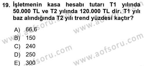 Muhasebe Denetimi ve Mali Analiz Dersi 2015 - 2016 Yılı (Final) Dönem Sonu Sınav Soruları 19. Soru