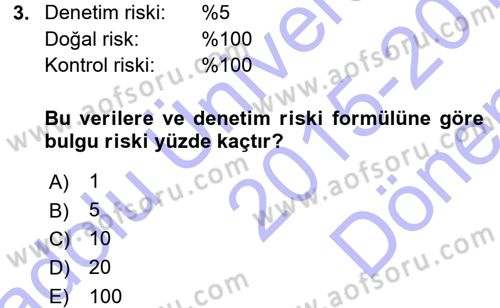 Muhasebe Denetimi ve Mali Analiz Dersi 2015 - 2016 Yılı (Final) Dönem Sonu Sınav Soruları 3. Soru