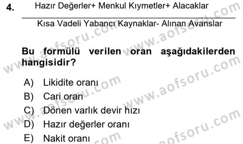 Muhasebe Denetimi ve Mali Analiz Dersi 2015 - 2016 Yılı (Final) Dönem Sonu Sınav Soruları 4. Soru