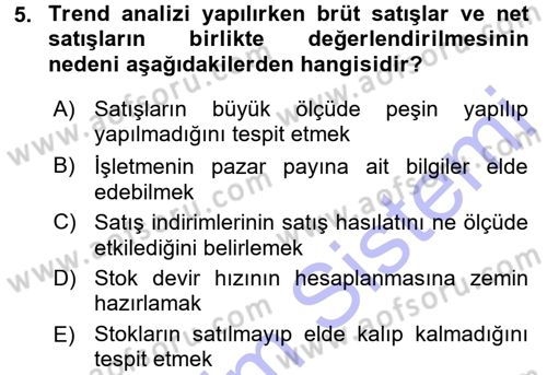 Muhasebe Denetimi ve Mali Analiz Dersi 2015 - 2016 Yılı (Final) Dönem Sonu Sınav Soruları 5. Soru