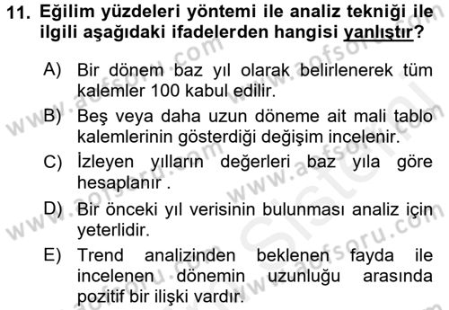 Muhasebe Denetimi ve Mali Analiz Dersi 2015 - 2016 Yılı Tek Ders Sınav Soruları 11. Soru