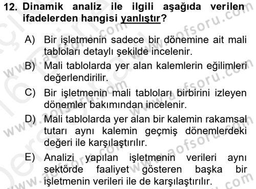 Muhasebe Denetimi ve Mali Analiz Dersi 2015 - 2016 Yılı Tek Ders Sınav Soruları 12. Soru