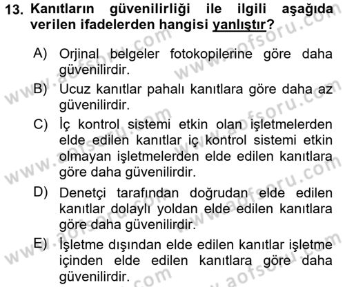 Muhasebe Denetimi ve Mali Analiz Dersi 2015 - 2016 Yılı Tek Ders Sınav Soruları 13. Soru