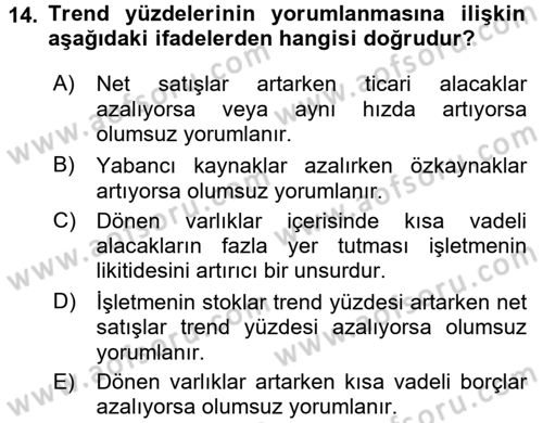 Muhasebe Denetimi ve Mali Analiz Dersi 2015 - 2016 Yılı Tek Ders Sınav Soruları 14. Soru