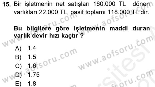 Muhasebe Denetimi ve Mali Analiz Dersi 2015 - 2016 Yılı Tek Ders Sınav Soruları 15. Soru