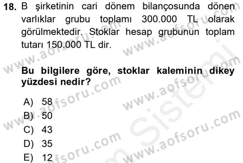 Muhasebe Denetimi ve Mali Analiz Dersi 2015 - 2016 Yılı Tek Ders Sınav Soruları 18. Soru